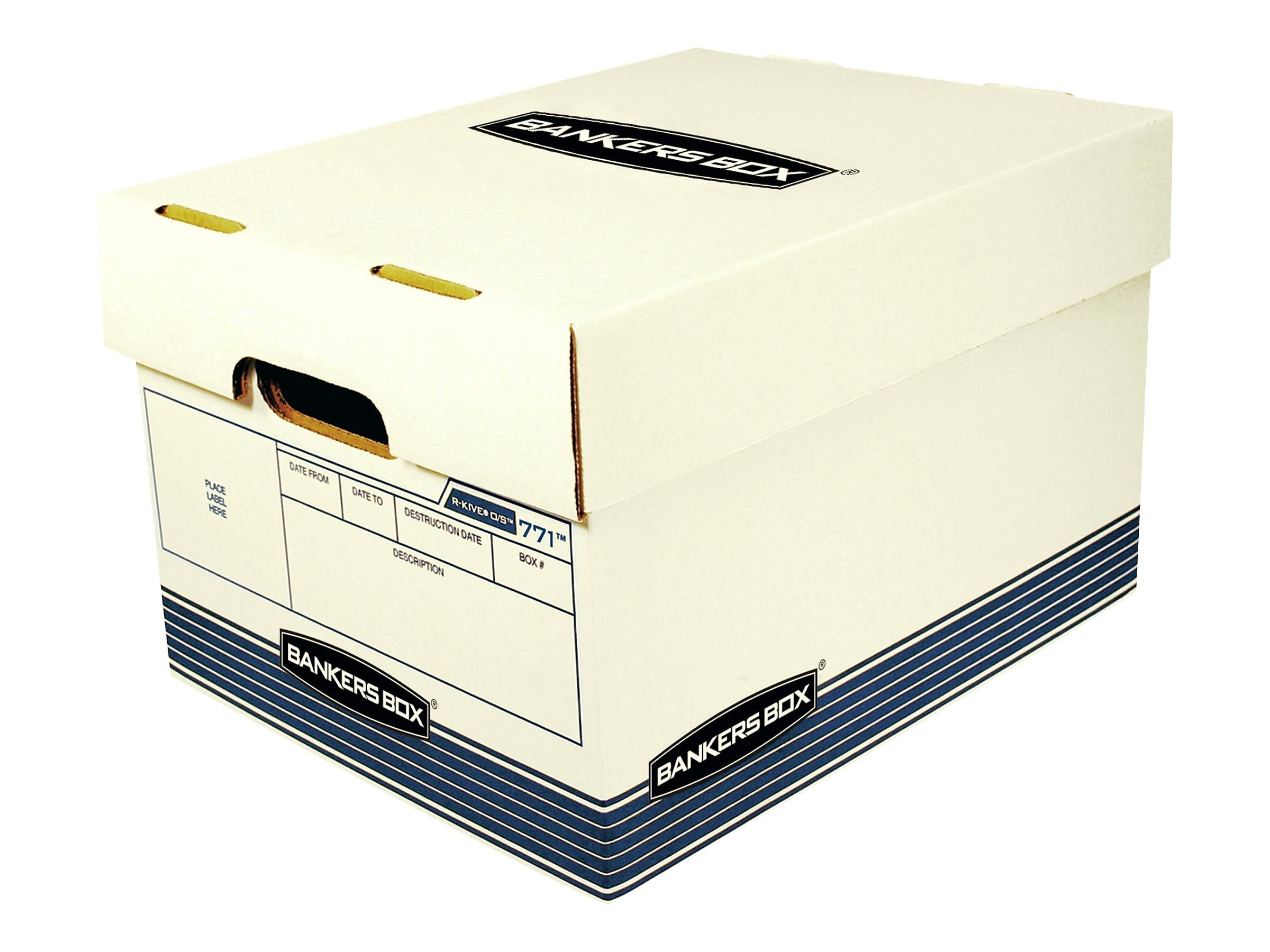 Bankers Box R-Kive O/S Heavy-Duty FastFold, File Storage Boxes, Lift-Off Lid, Letter/Legal Size, White/Blue, 20/BL (0077103)
