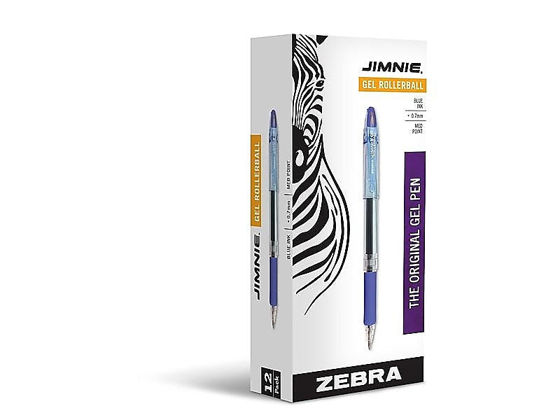 Zebra Jimnie Gel Pen, Medium Point, 0.7mm, Blue Ink, Dozen (44120)
