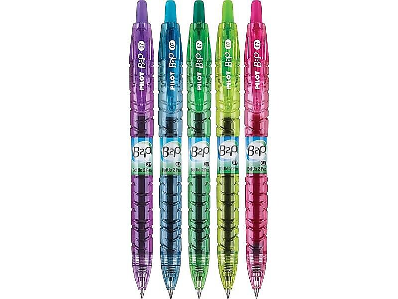 Pilot B2P Colors Bottle 2 Pen Retractable Gel Pens, Fine Point, Assorted Ink, 5/Pack (36621)