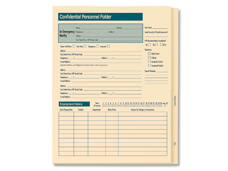 ComplyRight 1-Part Personnel Folder, 25/Pack (A223)