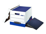 Bankers Box Heavy-Duty FastFold Corrugated File Storage Boxes, Lift-Off Lid, Binder Size, White/Blue, 12/Carton (0073301)