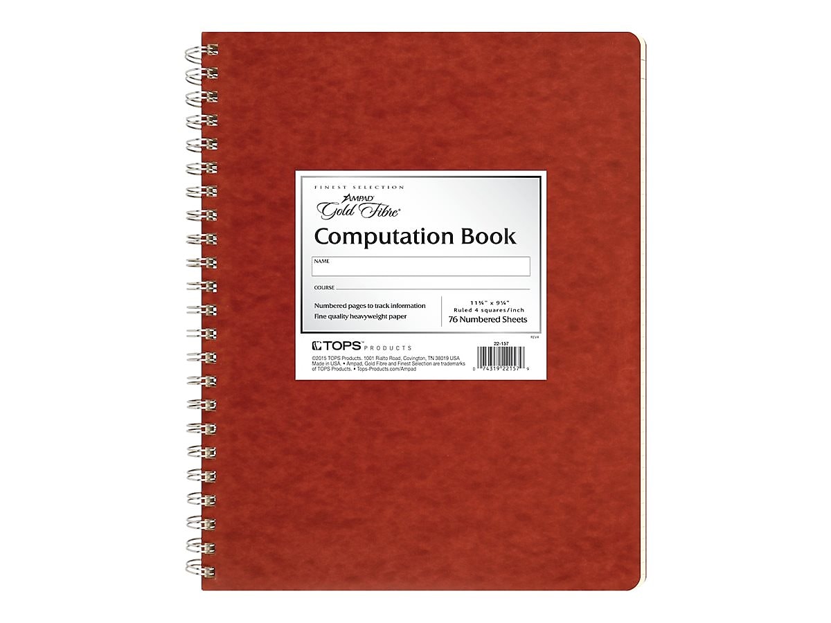Ampad Gold Fibre Computation Book, 9.37" x 11.75", Quad Ruled, 76 Sheets, Red (TOP 22-157)