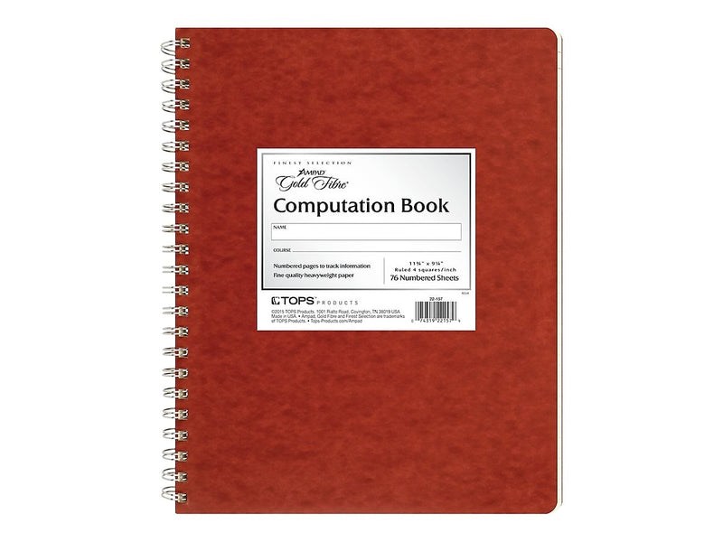 Ampad Gold Fibre Computation Book, 9.37" x 11.75", Quad Ruled, 76 Sheets, Red (TOP 22-157)