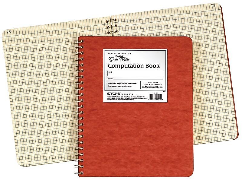 Ampad Gold Fibre Computation Book, 9.37" x 11.75", Quad Ruled, 76 Sheets, Red (TOP 22-157)