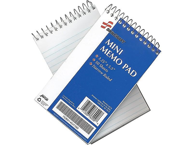 AbilityOne National Industries for the Blind Memo Pad, Narrow Ruled, White, 50 Sheets/Pad, 12 Pads (NSN4547392)