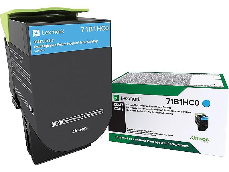 Lexmark 71 Cyan High Yield Toner Cartridge, Prints Up to 3,500 Pages (71B1HC0)