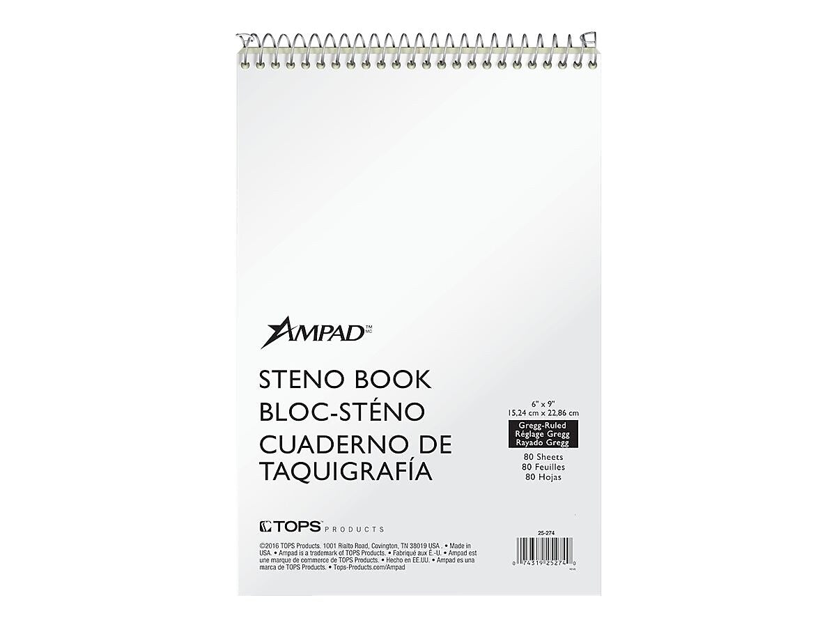 Ampad Steno Pad, 6" x 9", Gregg Ruled, White, 80 Sheets/Pad (25-274)