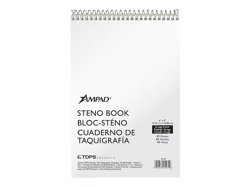 Ampad Steno Pad, 6" x 9", Gregg Ruled, White, 80 Sheets/Pad (25-274)