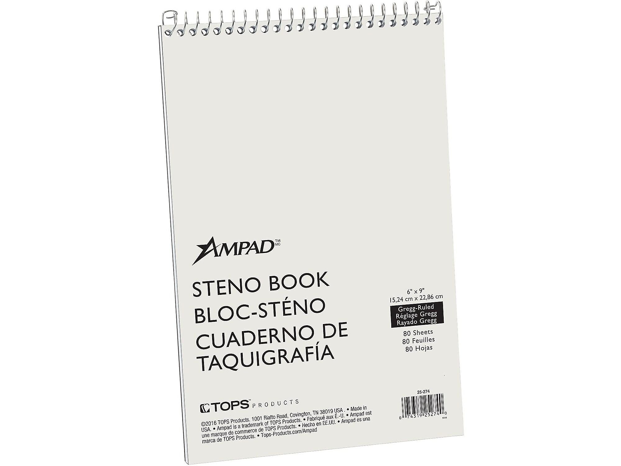 Ampad Steno Pad, 6" x 9", Gregg Ruled, White, 80 Sheets/Pad (25-274)