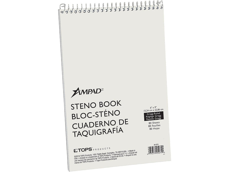 Ampad Steno Pad, 6" x 9", Gregg Ruled, White, 80 Sheets/Pad (25-274)