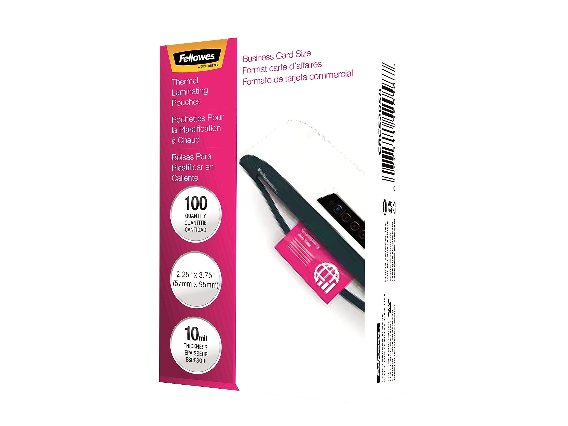 Fellowes Thermal Laminating Pouches, Business Card, 10 Mil, 100/Pack (52058)