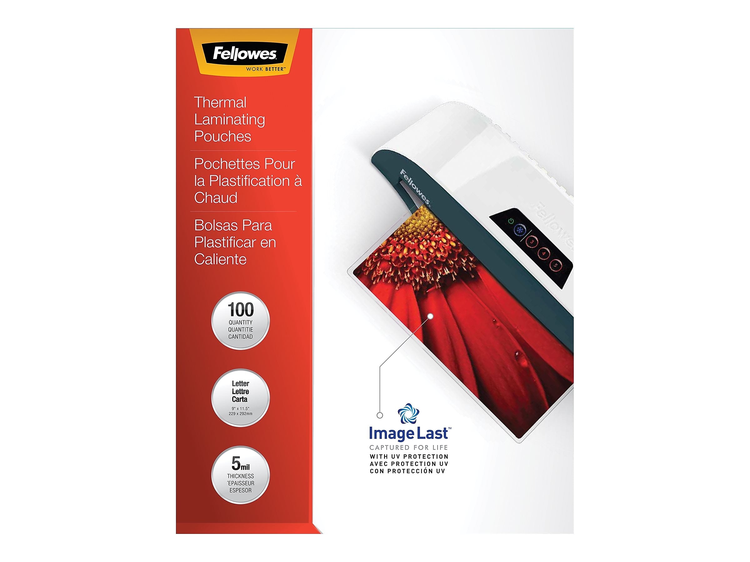 Fellowes ImageLast Thermal Laminating Pouches, Letter Size, 5 Mil, 100/Pack (52040)