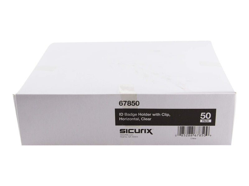 Sicurix Standard Clip On ID Badge Holder, Clear, 50/Pack (BAU67850)