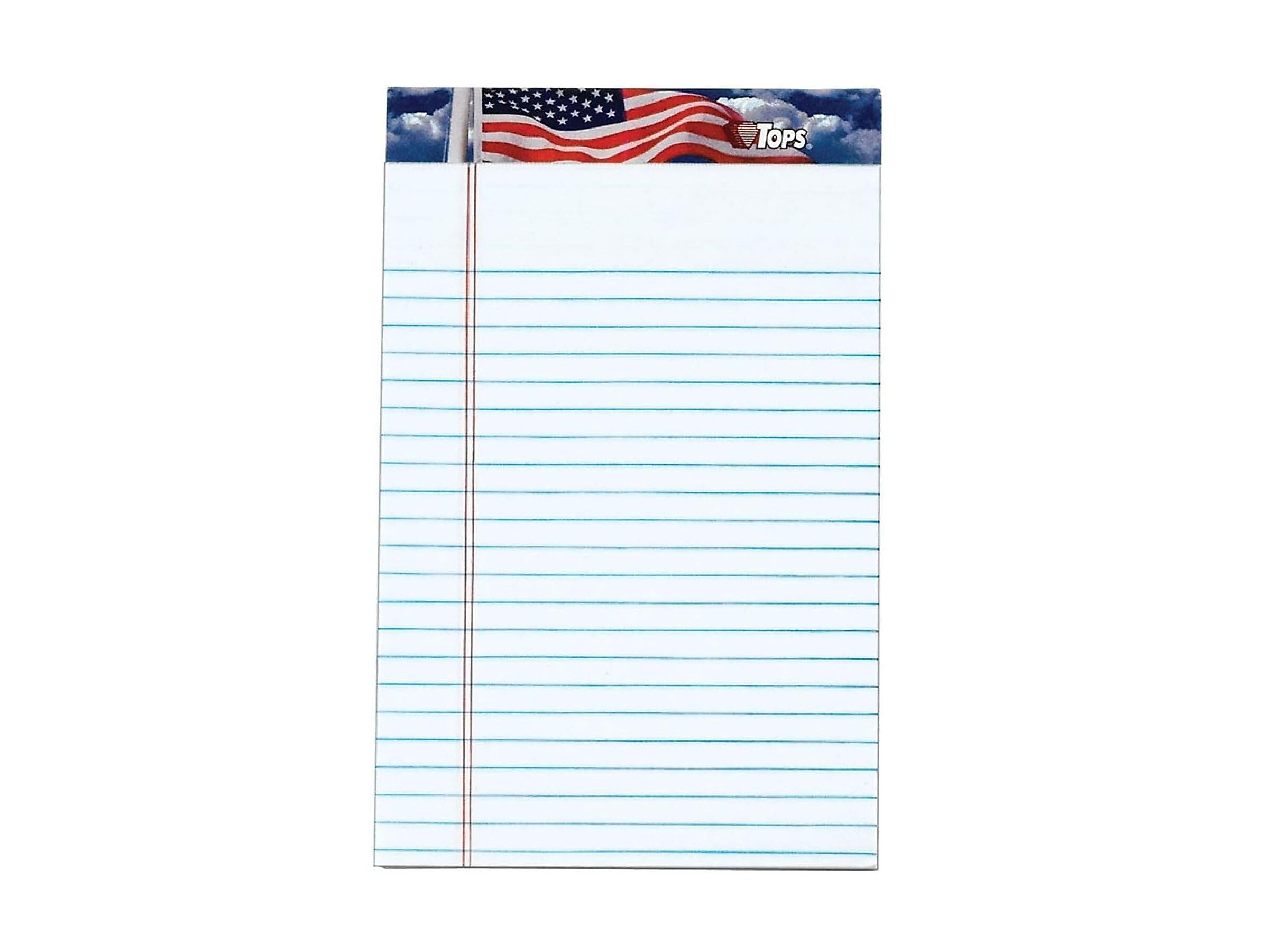 TOPS American Pride Notepads, 5" x 8", Narrow Ruled, White, 50 Sheets/Pad, 12 Pads/Pack (TOP 75101)