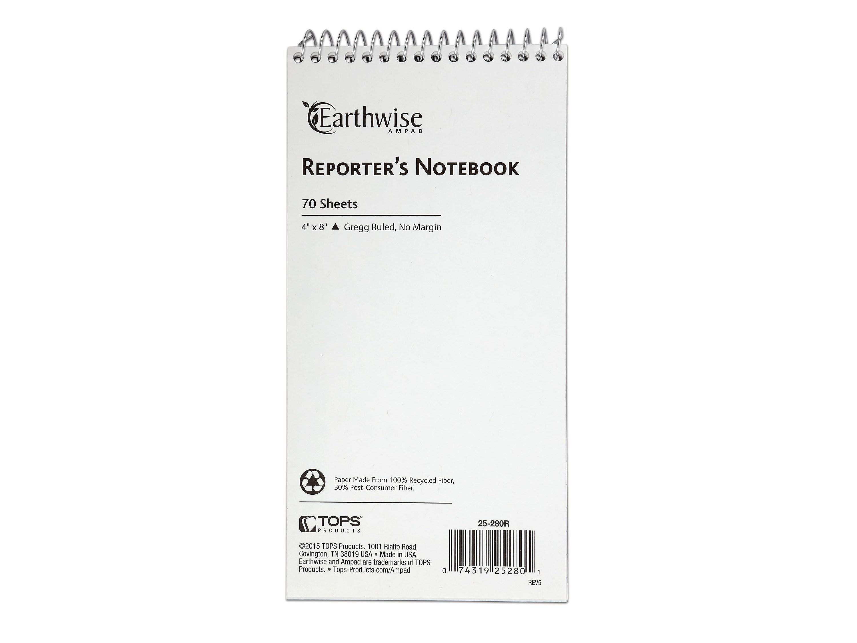 Ampad Earthwise Reporter's Notepads, 4" x 8", Gregg Ruled, White, 70 Sheets/Pad, 12 Pads/Pack (TOP25-280R)