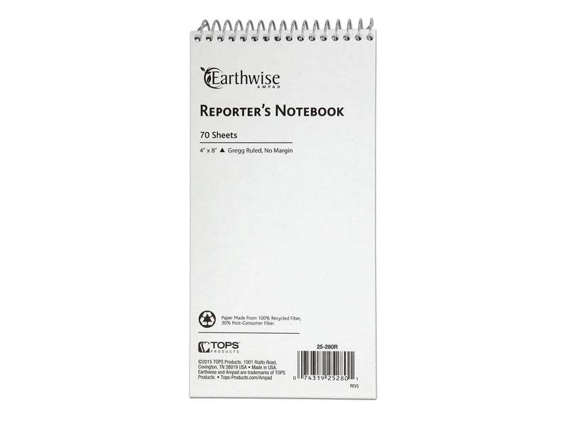 Ampad Earthwise Reporter's Notepads, 4" x 8", Gregg Ruled, White, 70 Sheets/Pad, 12 Pads/Pack (TOP25-280R)