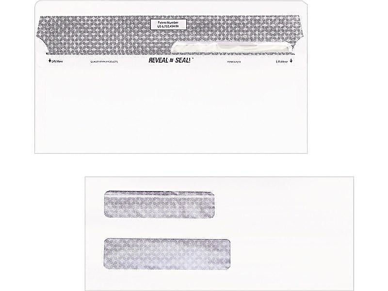 Quality Park Reveal N-Seal Security Tinted #8 Double Window Envelopes, 3 5/8" x 8 5/8", White Wove, 500/Box