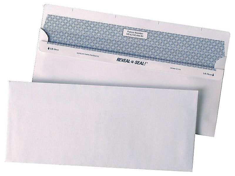 Quality Park Reveal-N-Seal Security Tinted #10 Business Envelopes, 4 1/8" x 9 1/2", White Wove, 500/Box (QUA67218)