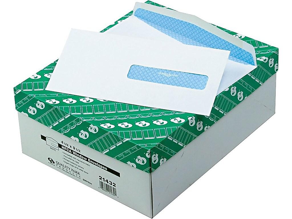 Quality Park Gummed Security Tinted Business Envelopes, 4 1/2" x 9 1/2", White Wove, 500/Box (QUA21432)