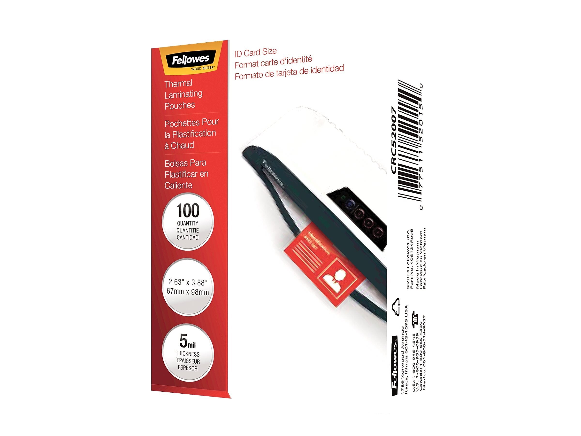 Fellowes Thermal Laminating Pouches, ID Tag, 5 Mil, 100/Pack (52015)