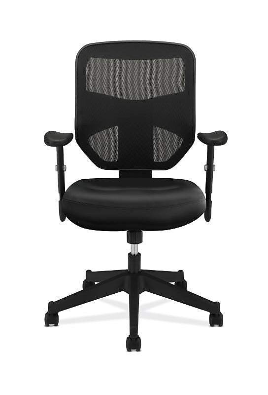 HON Prominent Mesh High-Back Task Chair, Adjustable Arms, Black SofThread Leather Seat (BSXVL531SB11)