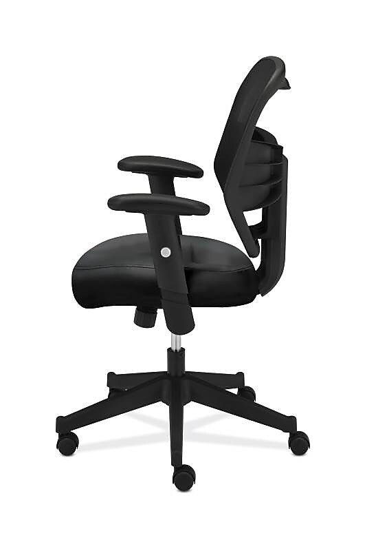 HON Prominent Mesh High-Back Task Chair, Adjustable Arms, Black SofThread Leather Seat (BSXVL531SB11)
