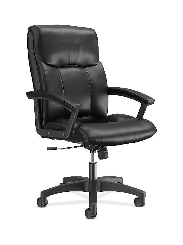 HON SofThread Leather High-Back Executive Chair, Center-Tilt, Fixed Arms, Black (BSXVL151SB11)