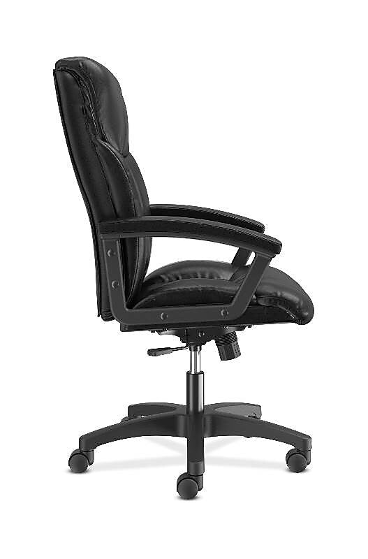 HON SofThread Leather High-Back Executive Chair, Center-Tilt, Fixed Arms, Black (BSXVL151SB11)