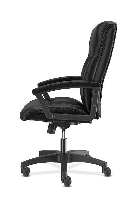 HON SofThread Leather High-Back Executive Chair, Center-Tilt, Fixed Arms, Black (BSXVL151SB11)
