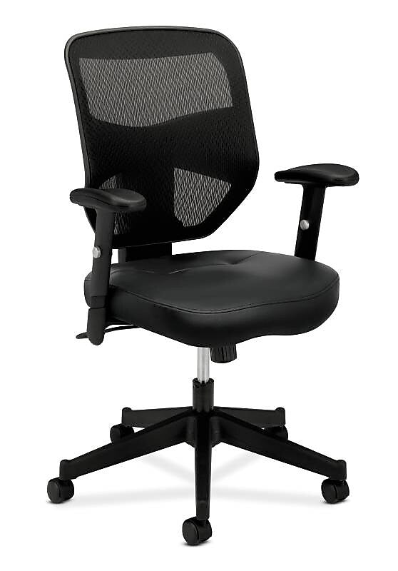 HON Prominent Mesh High-Back Task Chair, Adjustable Arms, Black SofThread Leather Seat (BSXVL531SB11)