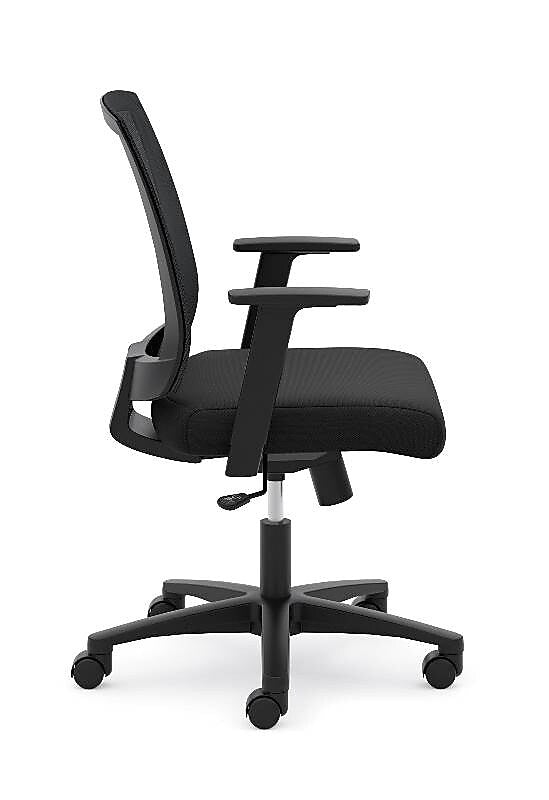HON Mesh Mid-Back Task Chair, Center-Tilt, Tension, Lock, Fixed Arms, Black Mesh, Black Fabric (BSXVL511LH10)