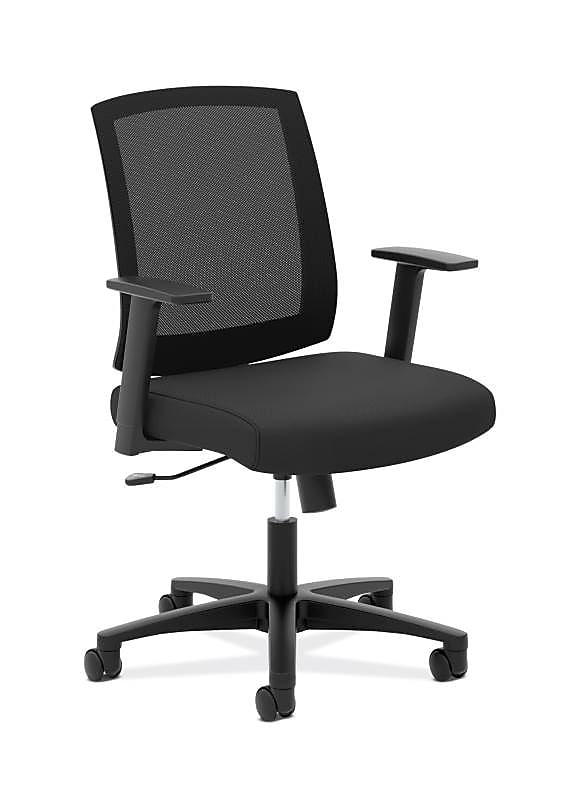 HON Mesh Mid-Back Task Chair, Center-Tilt, Tension, Lock, Fixed Arms, Black Mesh, Black Fabric (BSXVL511LH10)
