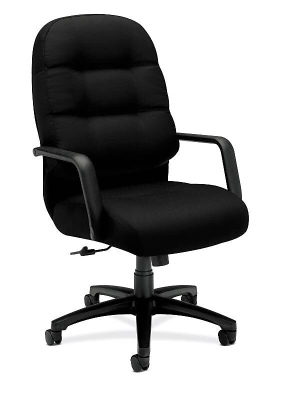 HON Pillow-Soft Executive High-Back Chair, Center-Tilt, Fixed Arms, Black Fabric