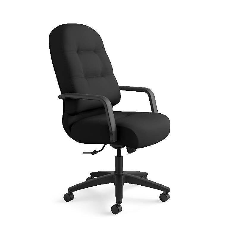 HON Pillow-Soft Executive High-Back Chair, Center-Tilt, Fixed Arms, Black Fabric
