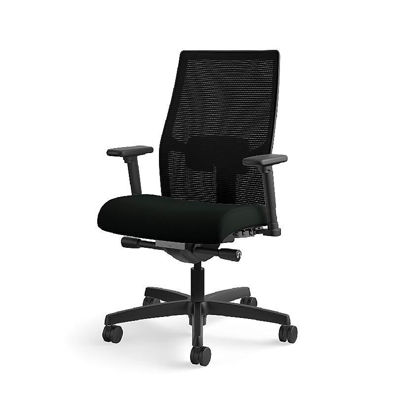 HON Ignition 2.0 Mesh/Vinyl Mid-Back Task Chair, Adjustable Arms, Black (HON12M2AMLU10TK)