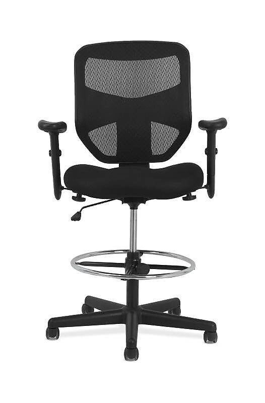 HON Prominent Fabric/Mesh Task Stool with Backrest and Footrest, Black (HONVL539MM10)