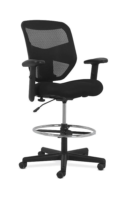 HON Prominent Fabric/Mesh Task Stool with Backrest and Footrest, Black (HONVL539MM10)