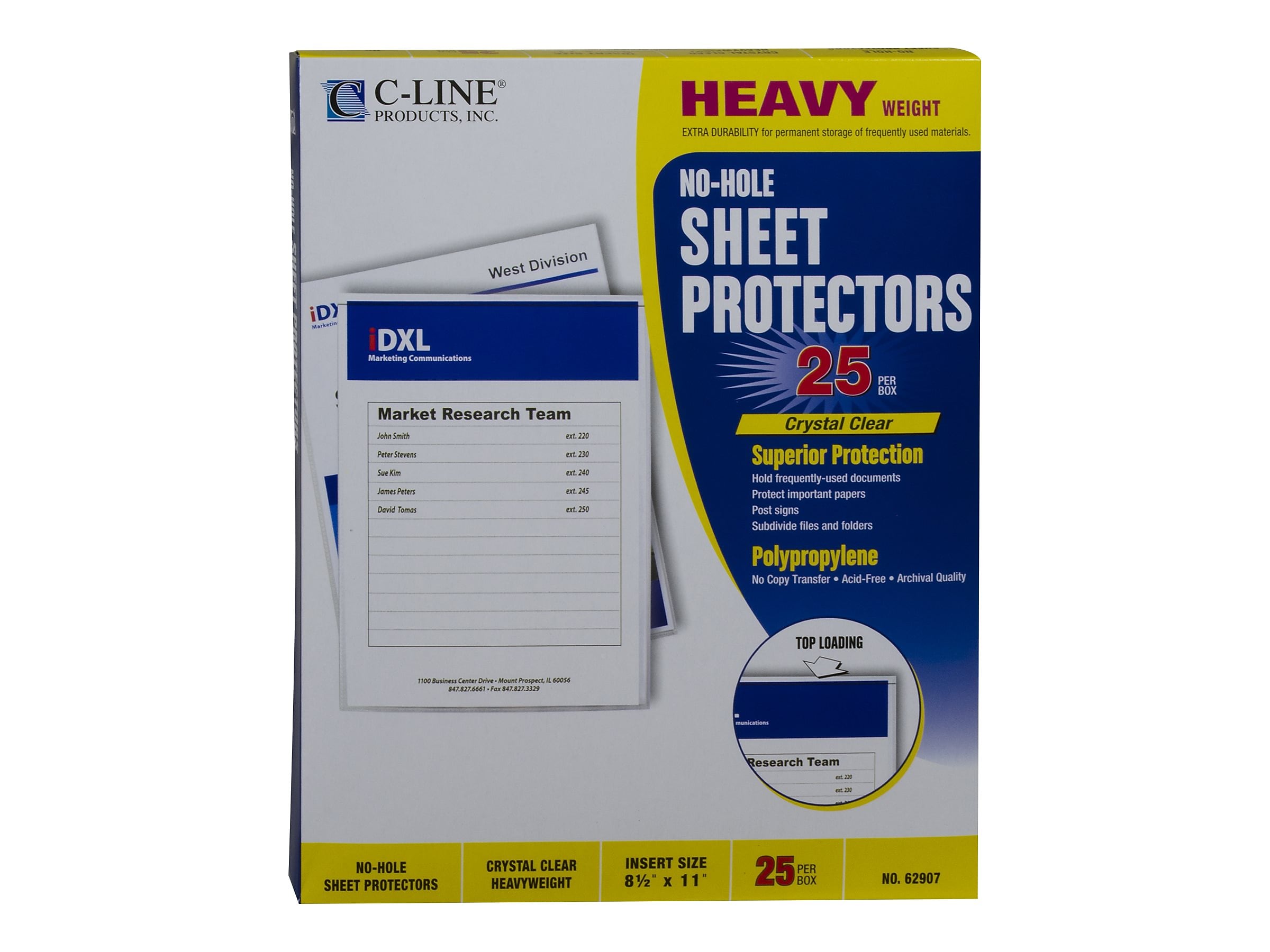 C-Line Heavyweight No-Hole Sheet Protectors, 8-1/2" x 11", Clear, 25/Box (62907)