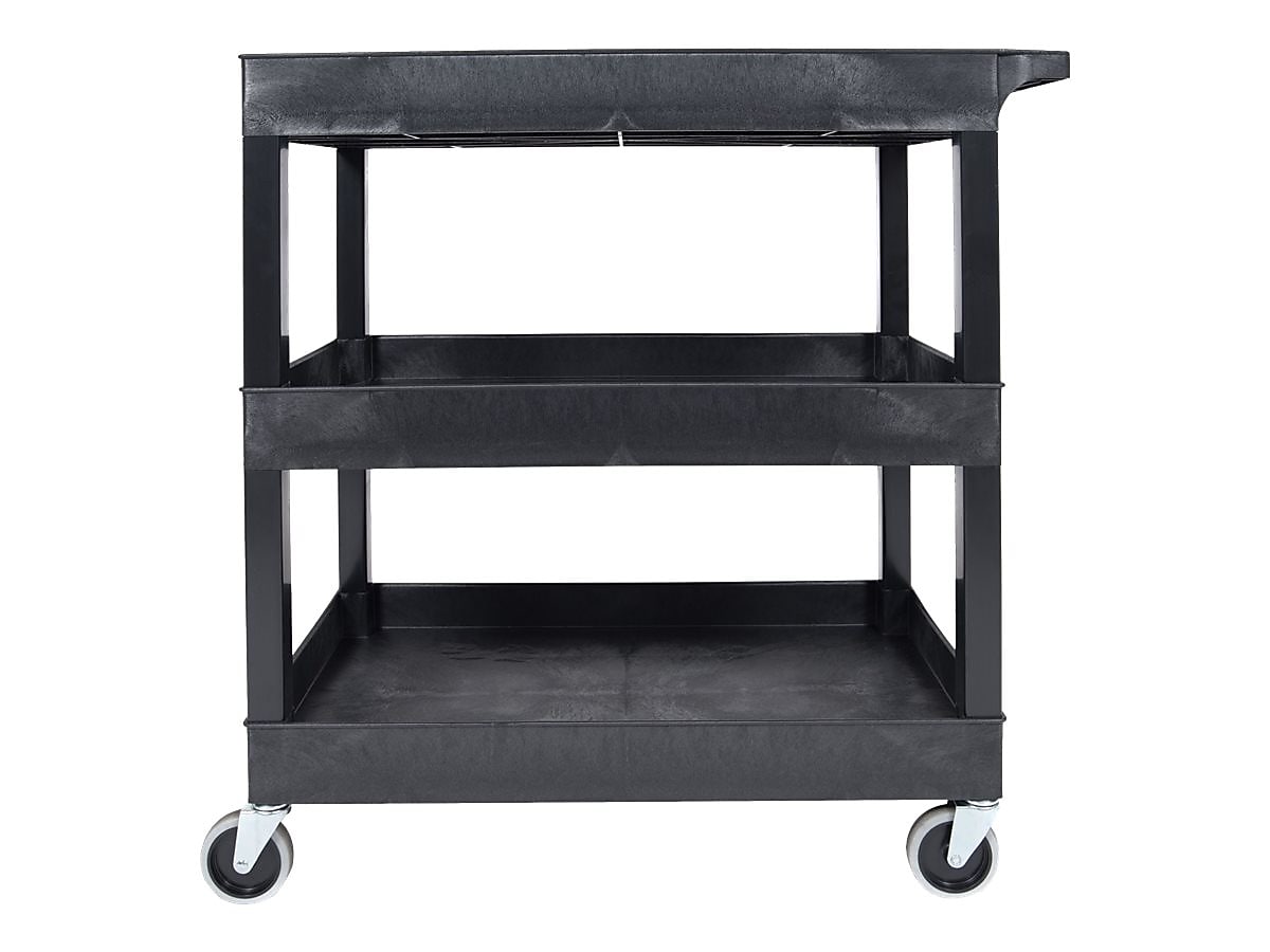 Luxor 3-Shelf Plastic/Poly Mobile Utility Cart with Swivel Wheels, Black (EC111-B)