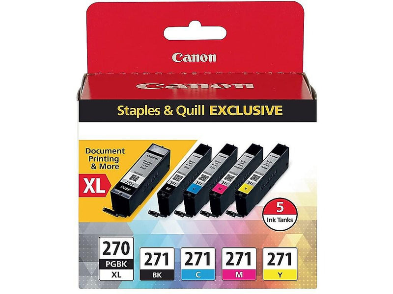 Canon 270 XL/271 Black High Yield/Photo Black/Cyan/Magenta/Yellow Standard Yield Ink 5/Pack (0319C006)