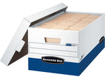 Bankers Box Presto Heavy-Duty Instant Assembly File Storage Boxes, Lift-Off Lid, Letter Size, White/Blue, 12/Carton (0063101)
