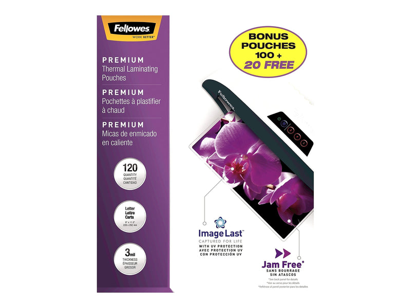 Fellowes ImageLast Premium Thermal Laminating Pouches, Letter Size, 3 Mil, 120/Pack (5228901)