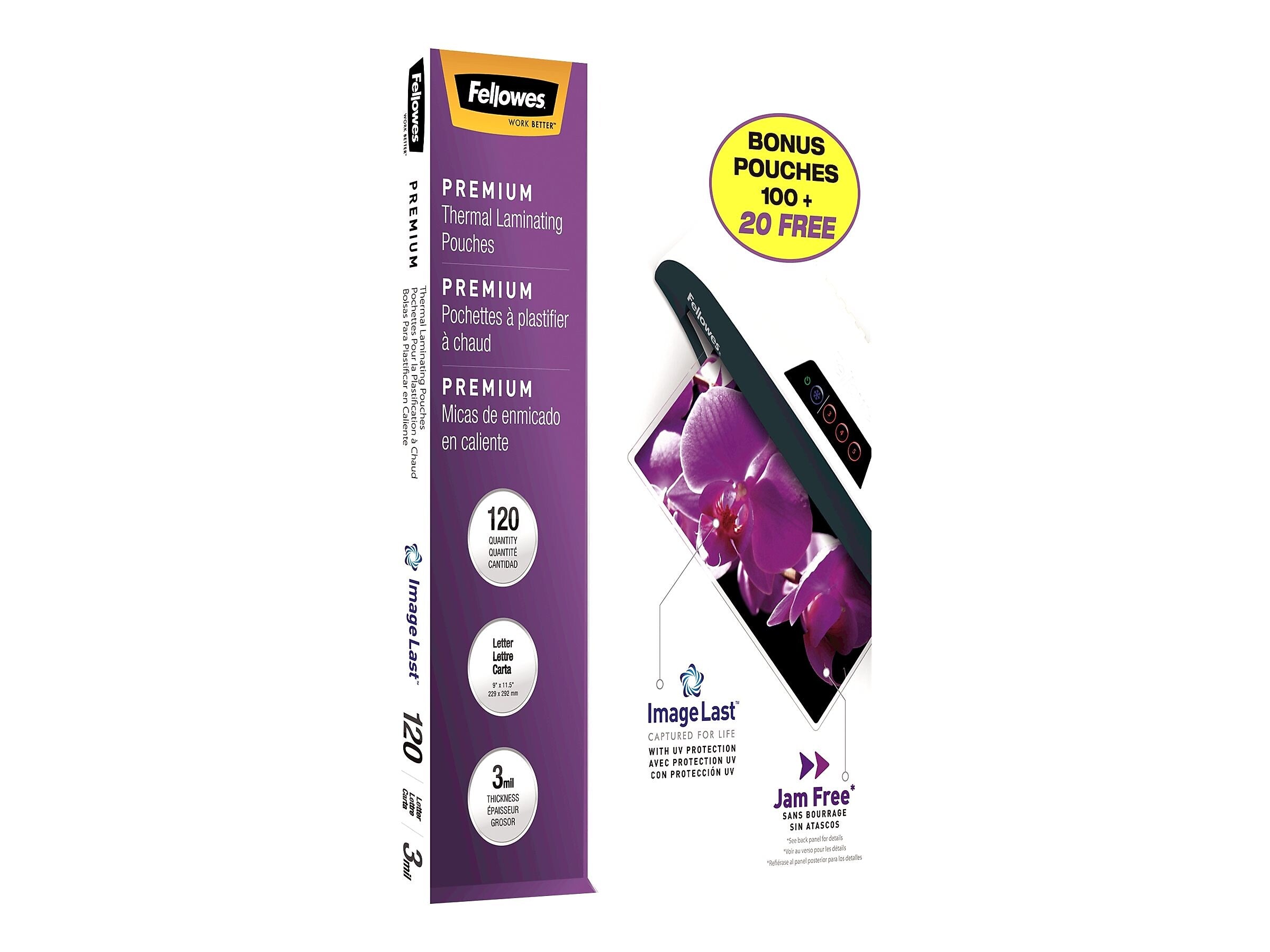 Fellowes ImageLast Premium Thermal Laminating Pouches, Letter Size, 3 Mil, 120/Pack (5228901)