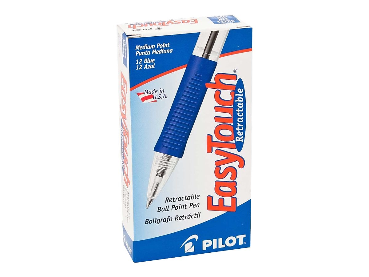 Pilot EasyTouch Retractable Ballpoint Pens, Medium Point, Blue Ink, Dozen (32221)