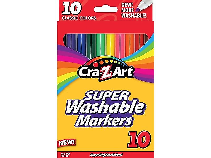 Cra-Z-Art Classic Super Washable Markers, Fine, Assorted, 10/Pack (10161-48)