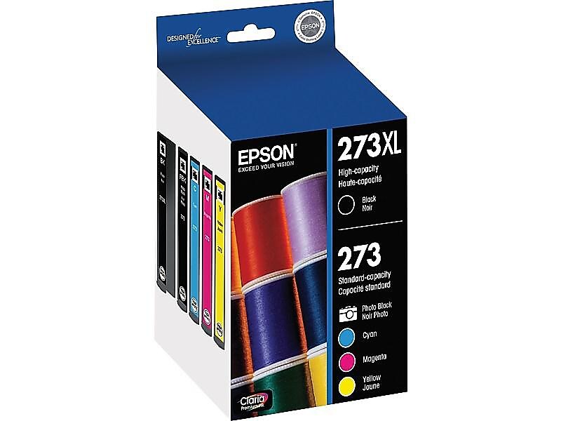 Epson T273XL/T273 Black High Yield and Cyan/Magenta/Yellow Standard Yield Ink Cartridges, 5/Pack (T273XL-BCS)