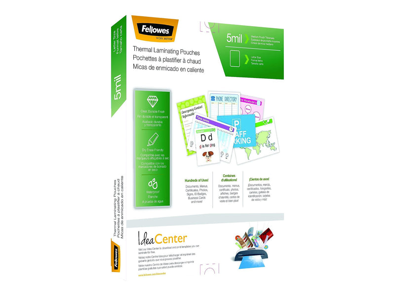 Fellowes Thermal Laminating Pouches, Letter Size, 5 Mil, 200/Pack (5743601)