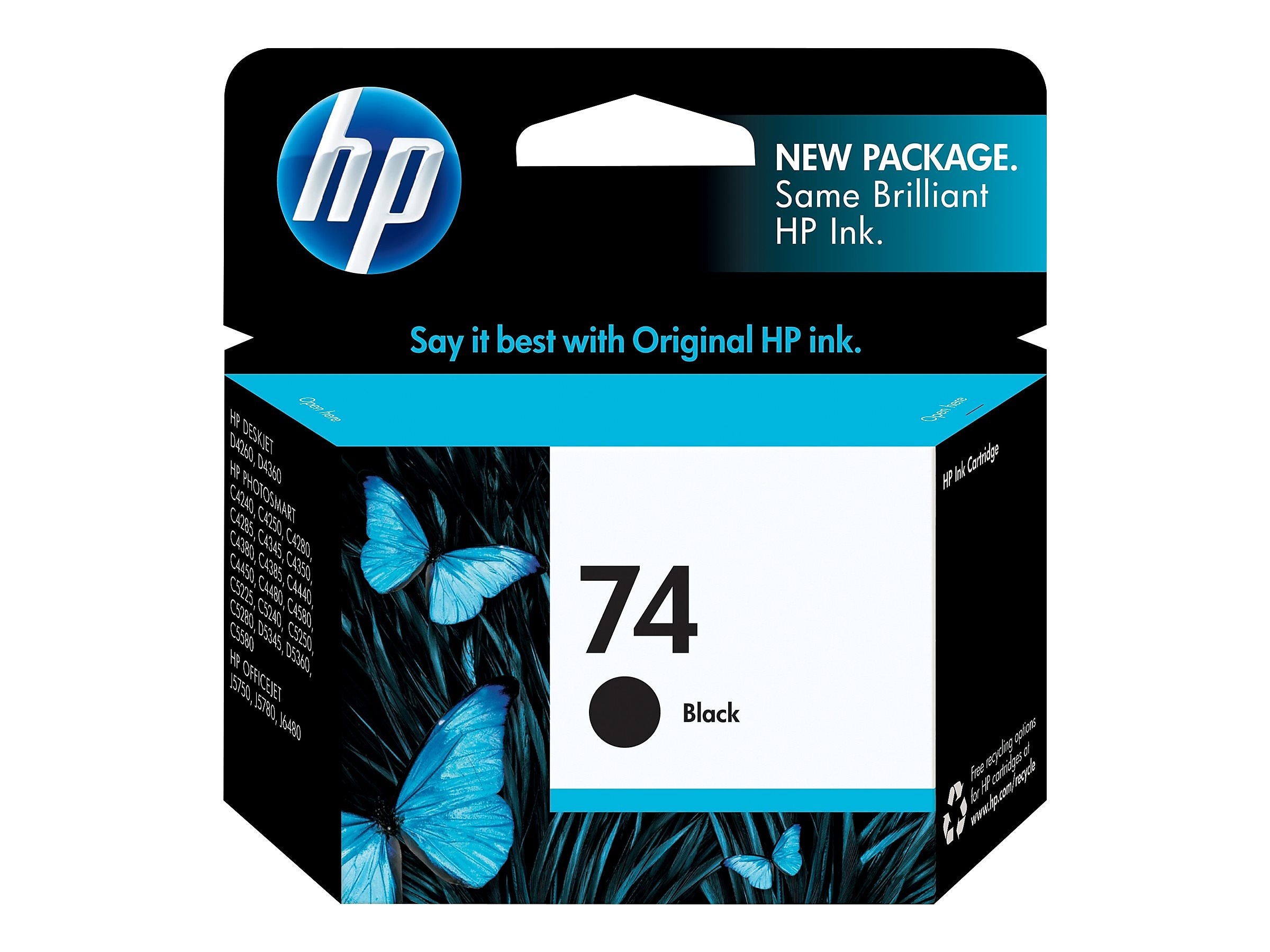 HP 74 Black Standard Yield Ink Cartridge, Prints Up to 200 Pages (CB335WN#140)