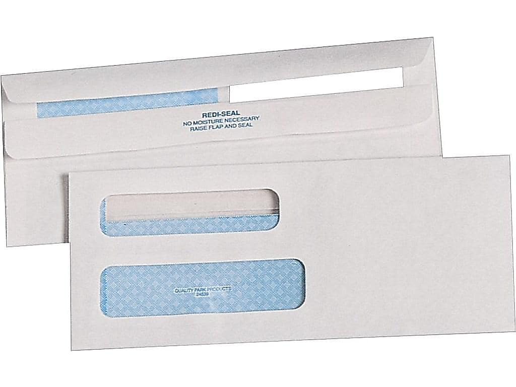 Quality Park Self Seal Security Tinted #8 5/8 Double Window Envelope 3 5/8" x 8 5/8", White, 500/Box (QUA24539)