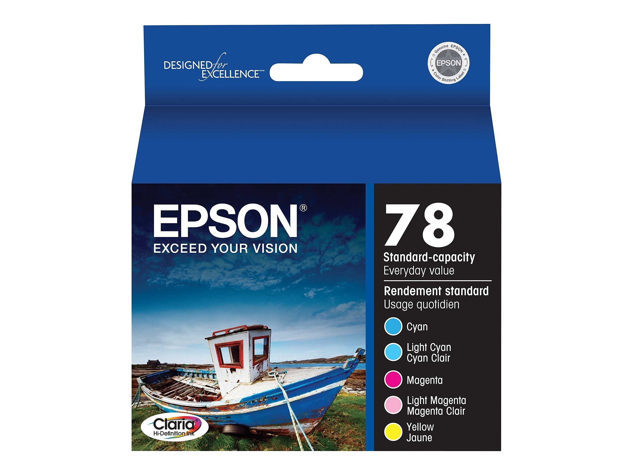 Epson T78 Cyan/Magenta/Yellow/Light Cyan/Light Magenta Standard Yield Ink Cartridge, 5/Pack   (T078920-S)